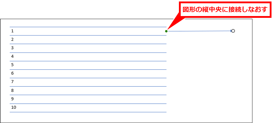 Excel リストからテキストボックスを一括作成する方法
図形の縦中央に接続することができるようになるため、図形の縦中央に接続しなおす